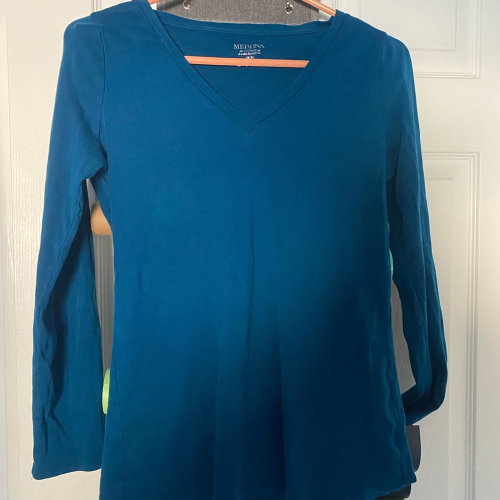 Medium Blue long sleeved V neck